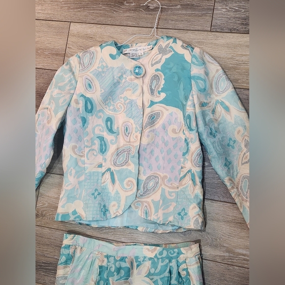 Anne Crimmins For Umi Collection Vintage Paisley Light Blue 2 Piece Skirt Set - Picture 9 of 10